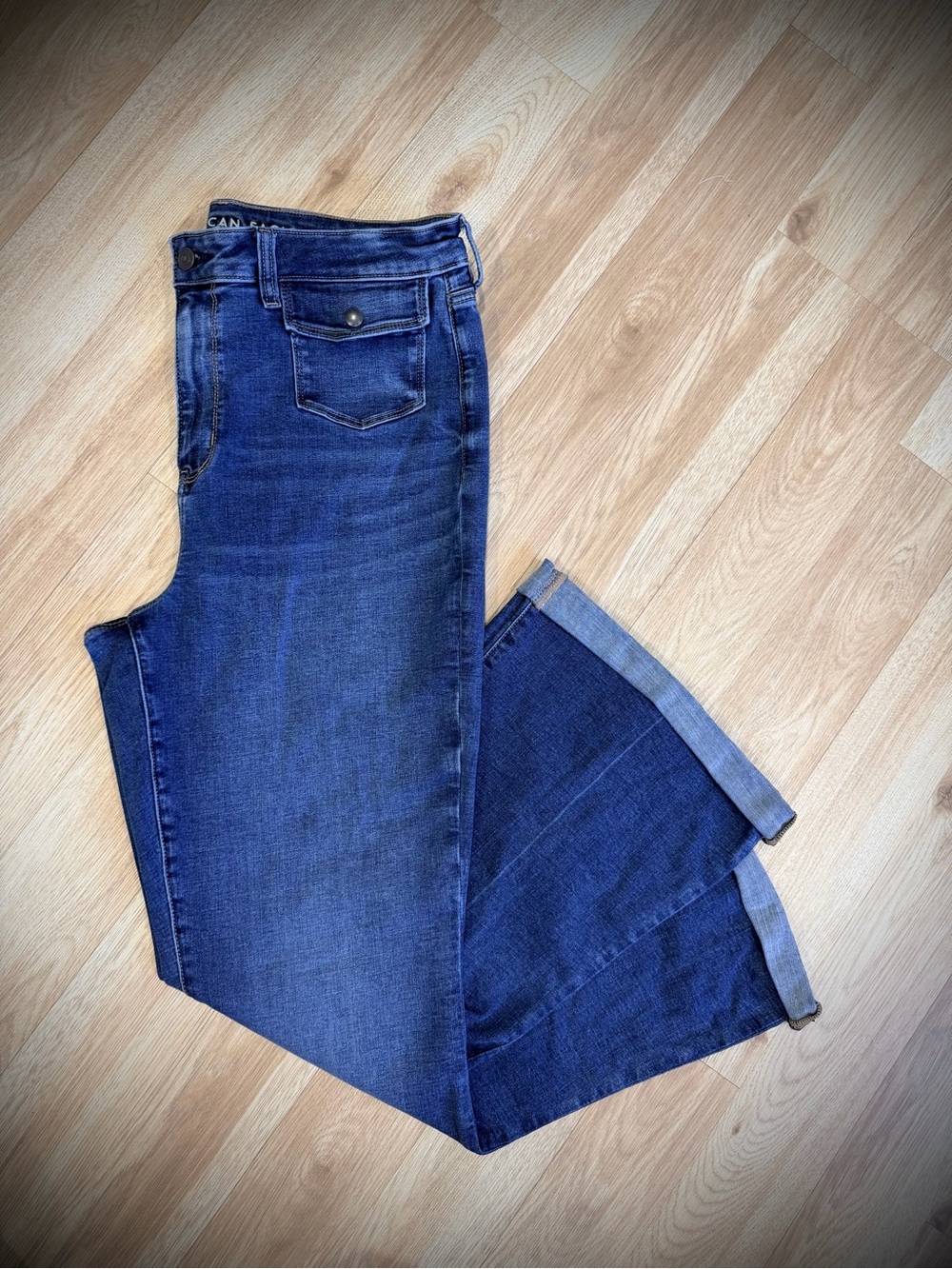 American Eagle Outfitters Dark Blue super high rise flare Jeans
